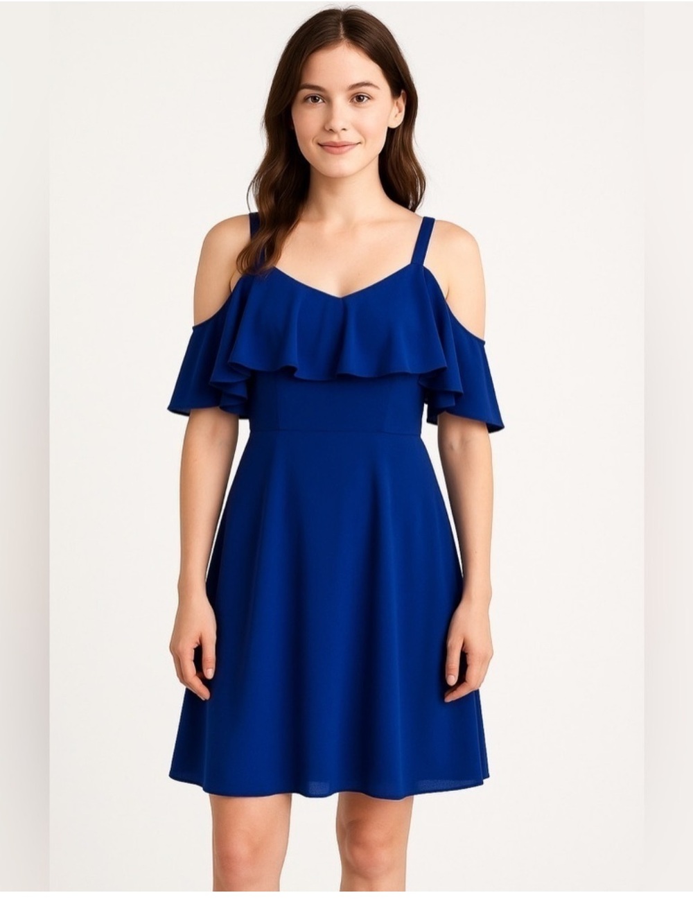 Eliza J Cobalt Blue Cold-Shoulder Ruffle Mini Dress